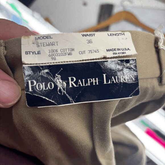 NWT Polo Ralph Lauren Stewart Pant Men 36 Brown Chino Trouser Cotton NOS VTG New - Picture 2 of 11